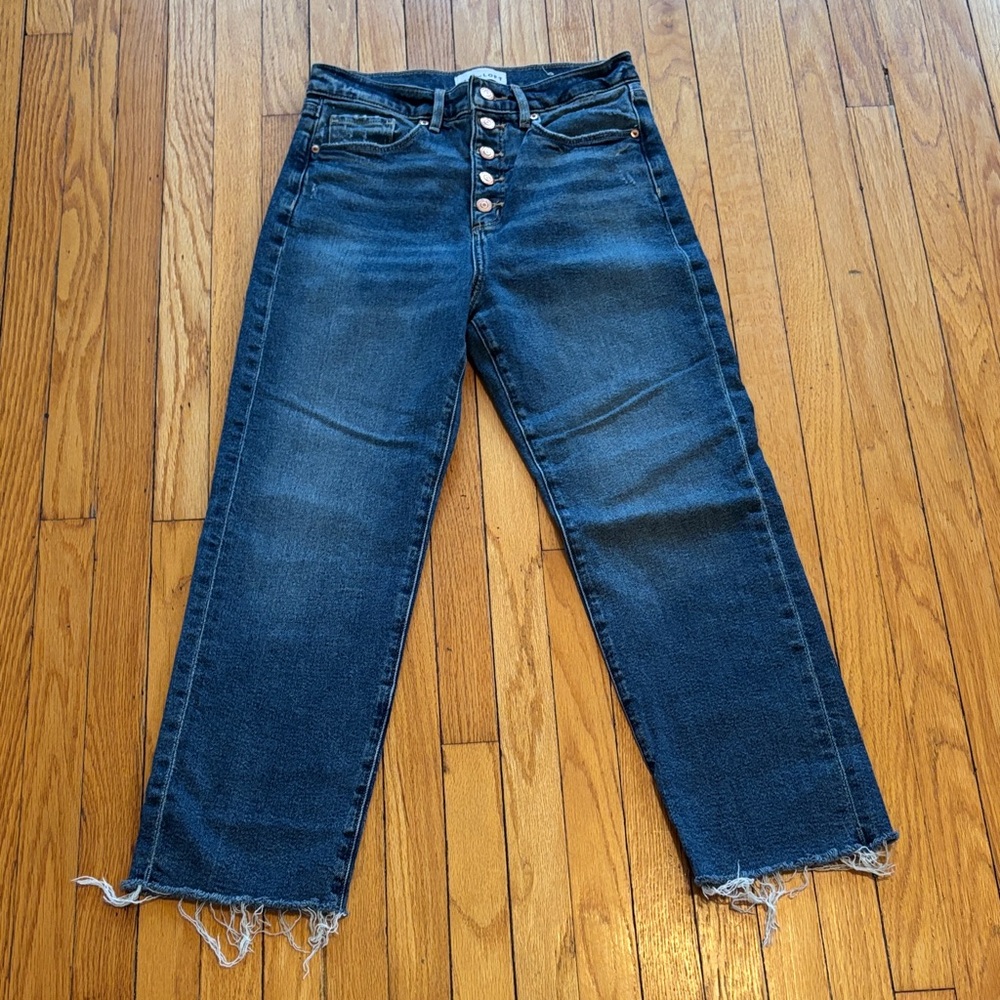 Loft Straight Blue Raw Hem Cropped Frayed Hem Jeans size 8 size 29